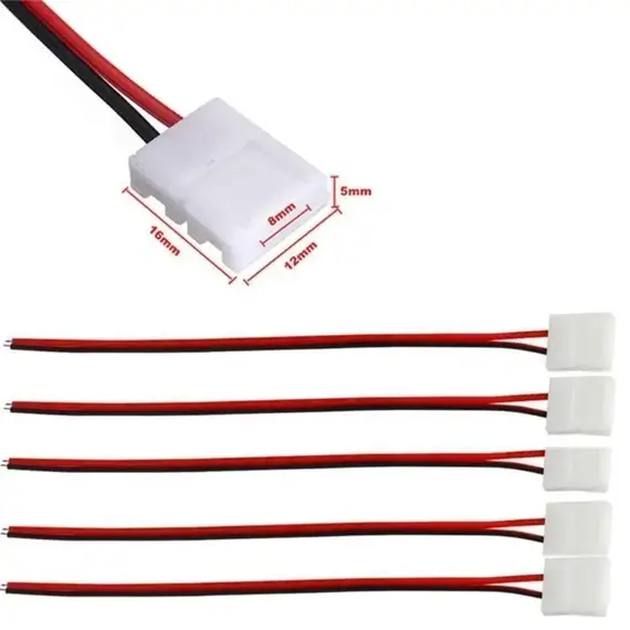 10Pcs 2-pin LED Strip Connector LED3528/5050 Solder Free Single Head Headlight Strip Connector Adapter 8/10mm Single Head Cable