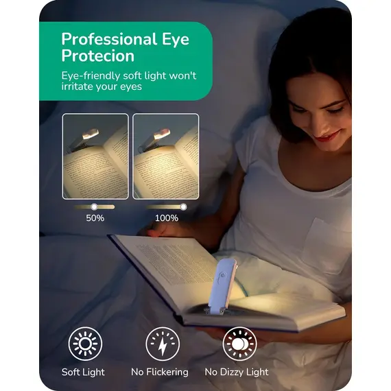 Book Light LED USB Rechargeable Reading Light Eye Protection Night Light Portable Clip Desk Light Bookmark Read Light