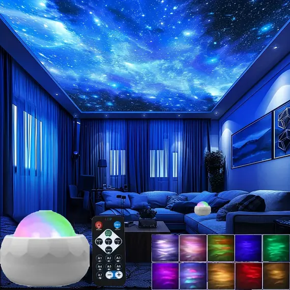 LED Aurora Projector LED Galaxy Night Light USB RGB 7 Modes 360° Rotating Night Sky Light with Remote for Home Theater Room Deco