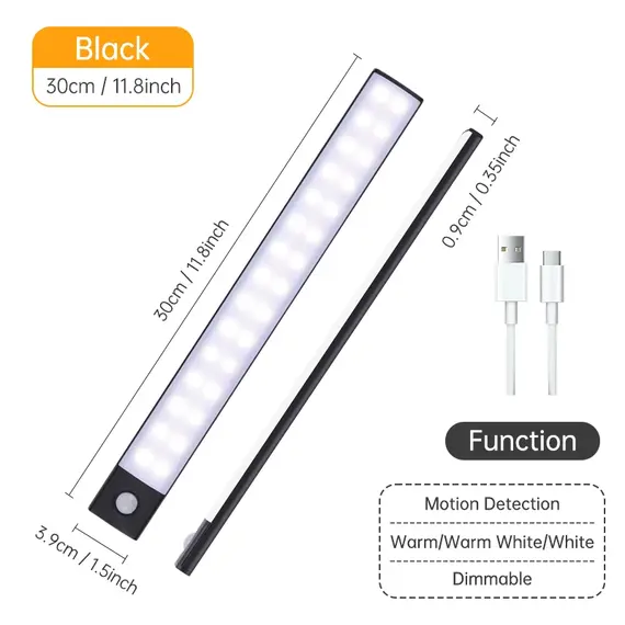 Night Light 20/30/40/60CM Motion Sensor Light Wireless USB LED Cabinet Light Wardrobe Lamp For Kitchen Cabinet Bedroom Wardrobe