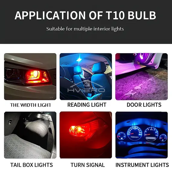 10Pcs Glass Wedge License Plate Lamp Cob LED Car Bulbs T10 W5W 194 Dome Light White Auto Interior Reading Running Parking Backup