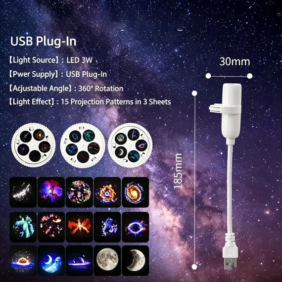 Mini USB Galaxy Star Projector Light 360° Adjustable Night Light Atmosphere Lights For Bedroom Romantic Night Birthday Party Use