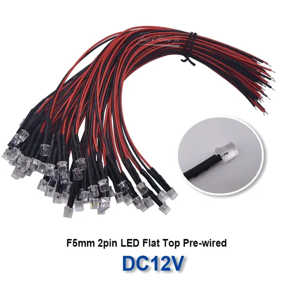 10pcs 3mm 5mm Flat LED DC 5V-12V  Pre-Wired Water Clear Leds Red Yellow Blue Green White Orange Pink UV Light Lamp Bulb
