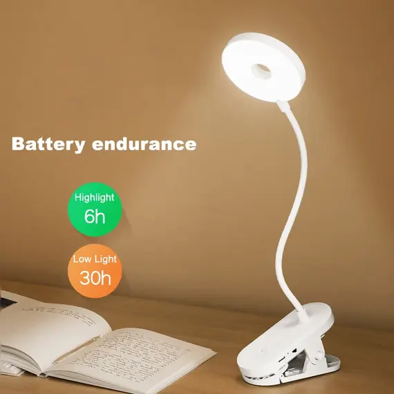 Clip-On Desk Lamp Portable LED Desk Lamp Desktop Book Lamp Timed Stepless Dimming 1200 Mah Eye Protection Reading Study Lamp