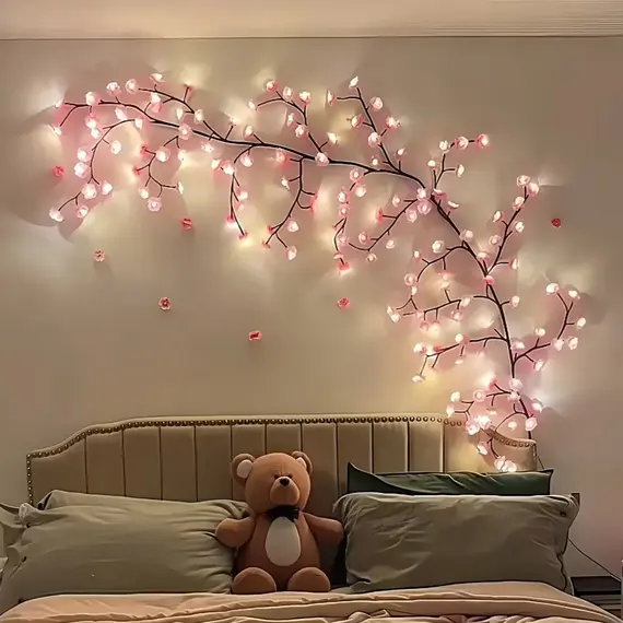 USB 5V 8 Modes Cherry Blossom String Light Artificial Flower Vines Fairy Lights for Bedroom Wedding Party Holiday Decoration