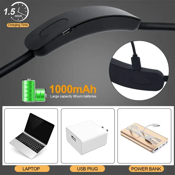 LED Reading Neck Light Usb Rechargeable Book Lamp 360° Flexible Arm Reading Book Light Read Neck Lamp Study Reading Night Light