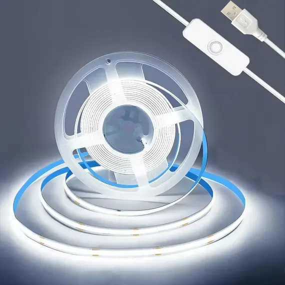 5V COB LED Strip Light Self-adhesive USB Flexible LED Tape with Switch High Density Linear Lighting for Kitchen Cabinet Bedroom