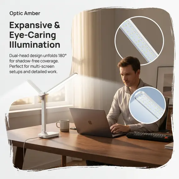 Dual Head LED Desk Lamp, Foldable Dimmable Reading Light with USB Rechargeable Battery, Night Light for Bedroom, Dorm, Study