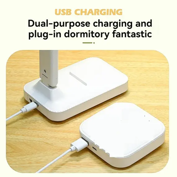 Dual Head LED Desk Lamp, Foldable Dimmable Reading Light with USB Rechargeable Battery, Night Light for Bedroom, Dorm, Study