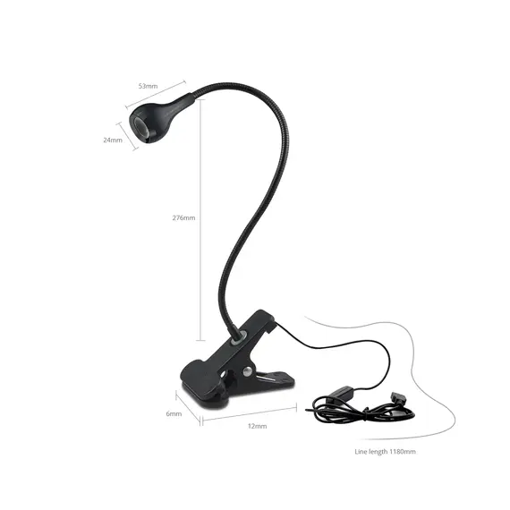 360 Degrees Flexible Desk Lamp with Holder Clip USB Power Lamp Reading Book Light Clip-On Cable With On Off Switch Night Light