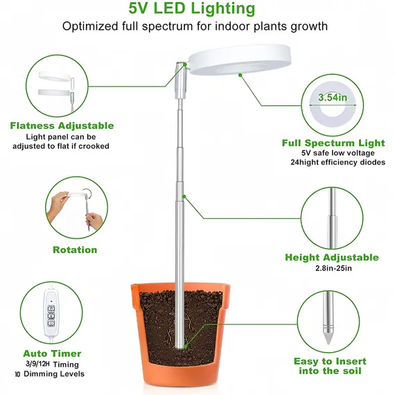 Plant Grow Light,LED Growing Light Full Spectrum for Indoor Plants,Height Adjustable, Automatic Timer,Idea for Small Plant Light