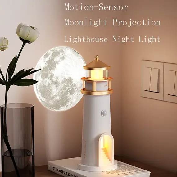 Moon Lamp Projection Lighthouse Lamps Night Light Remote Control Bluetooth Music Motion Sensor Ambient Lights Xmas Birthday Gift