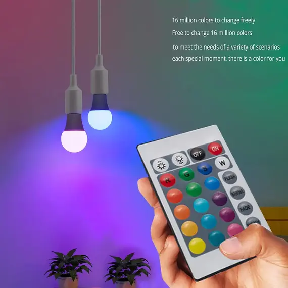 16 Colors RGB Bulb E27 LED Multicolor Bulb 220V Lighting Dimmable 24 Key Remote Control Smart Lamp Household Atmosphere Light