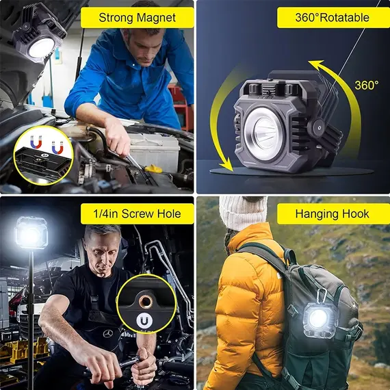 LiitoKala LF-786 Work Lights+26650 5000mAh Battery Rechargeable 2700-8000K Temperature Sensitive Magnetic Work Light 360° Rotata