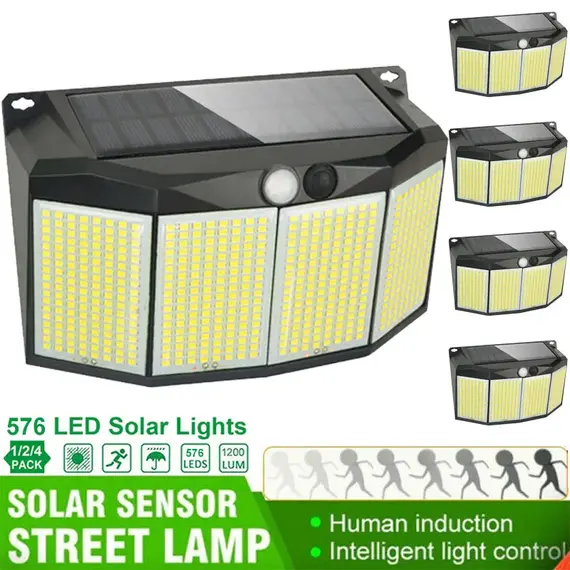 576 LED Outdoor Solar Power Lights Motion Sensor 3 Modes Waterproof Security Flood Lights for Outside Pathway Garden Garage Lamp