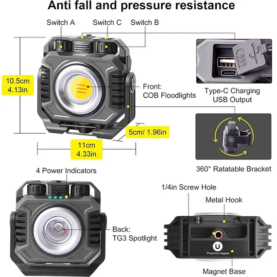 LiitoKala LF-786 Work Lights+26650 5000mAh Battery Rechargeable 2700-8000K Temperature Sensitive Magnetic Work Light 360° Rotata