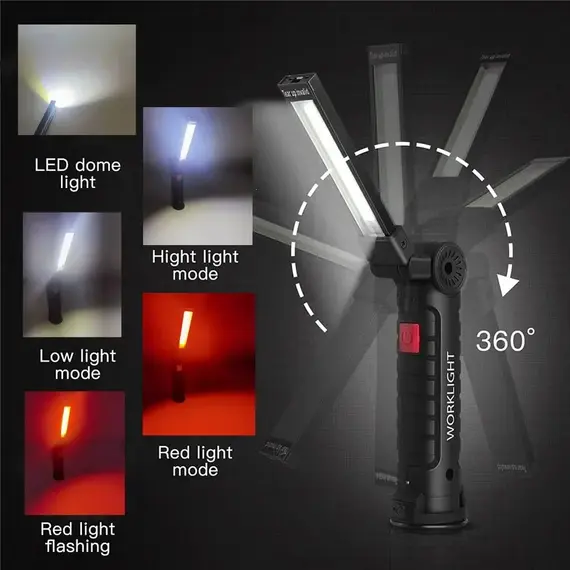 Portable COB LED Flashlight USB Rechargeable Work Light Magnetic Lanterna Hanging Lamp with Built-in Battery Camping Torch