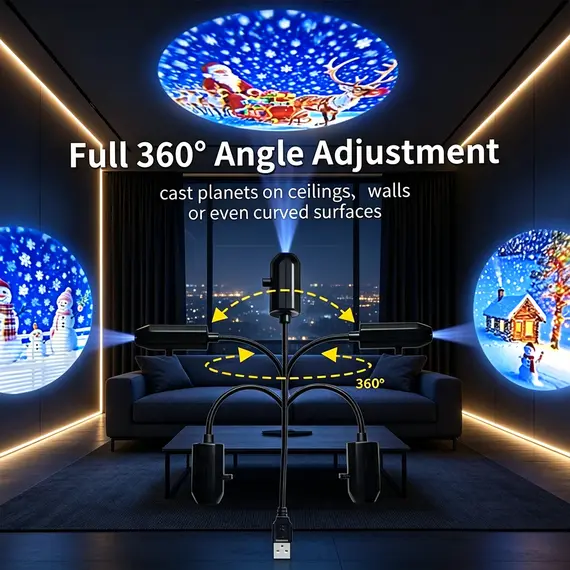 USB Powered Christmas Projector Lights with Santa Claus/Gingerbread Man/elk Patterns Spotlight Indoor Party Navidad Xmas Decor