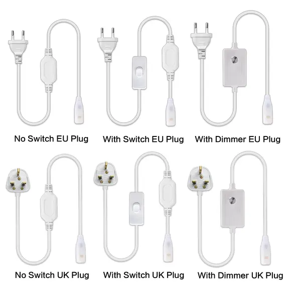 220V 230V COB LED Strip EU/UK Power Plug Switch/Dimmer for 10MM Width 288 LEDs/m COB LED Strip Light 50-100CM Accessories Plug