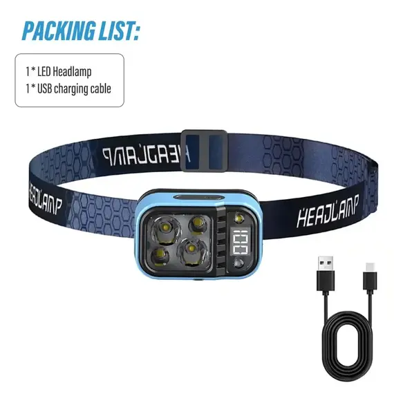 Super Bright Rechargeable Fishing LED Headlamp with Sensor And Battery Indicator XPG+COB Camping Light