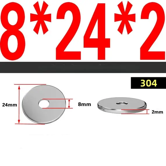 A2-70 304 SS Big Large Flat Washers M3 M4 M5 M6 M8 M10 M12 Metric Oversized Wide Plain Washers Spacers Heavy Duty Gaskets