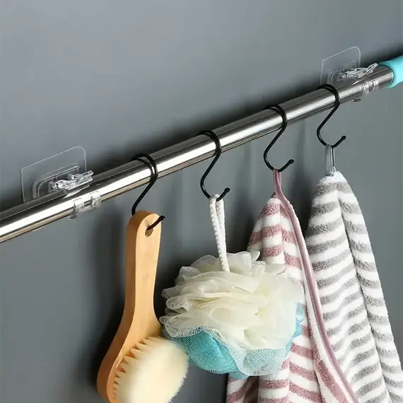 Self Adhesive Curtain Rod Holder, Adjustable Rod Bracket, Curtain Hook, No Drill and Nail Free Rod Hanger Wall Mount Hooks