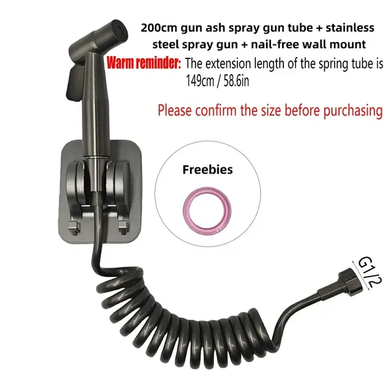 3-Piece Bathroom Flushing Set, Stainless Steel Handheld Cleaning Spray Gun, 2M, 3M, 5M Extension Pipes, and Wall Mounted Base