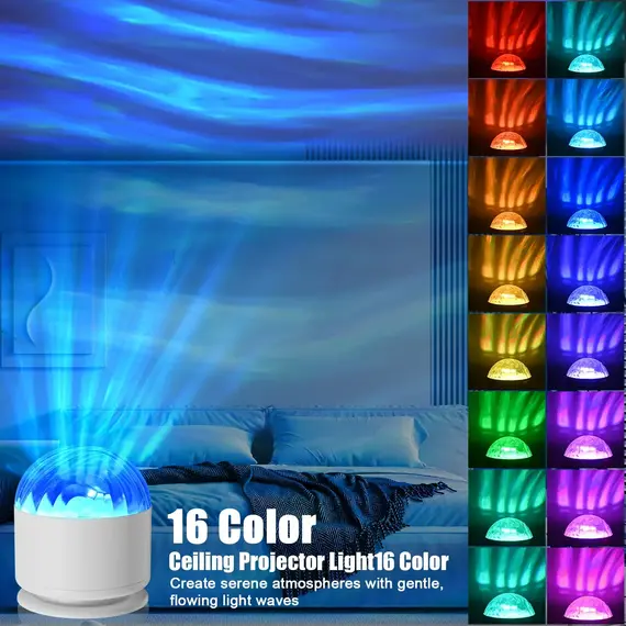 Starry Sky Galaxy Northern Aurora/Water Ripple LED Night Light 16 Color 360°Rotating RGB USB Lamp Remote Projector Ambient Light