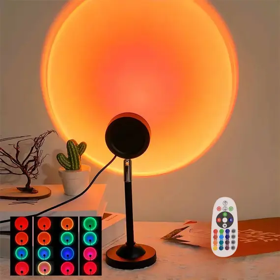 USB Sunset Projection Light, Remote Control 16 Colors, 180 ° Rotation, Suitable for Bedroom Photography Atmosphere Decoration
