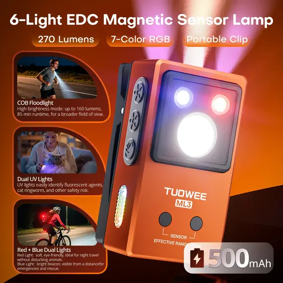 Clip Light 270LM USB C Rechargeable Pocket Flashlight Mini Spotlight/Floodlight Portable EDC RGB Torch with Magnet
