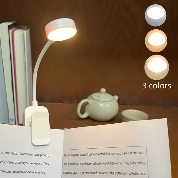 Folding Mini Clip Book Lamp Rechargeable LED Night Light 3 Modes Eye Protection Stepless Dimmable Flexible for Bedroom Reading