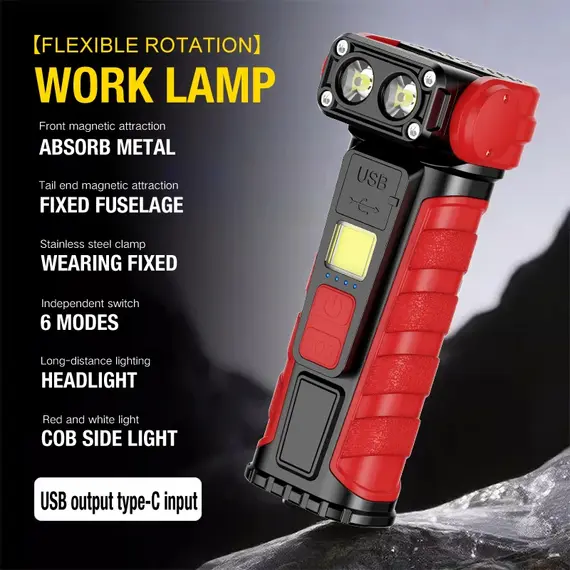 High Power Portable Flashlight Multifunctional Work Light with Clip Super Bright Pocket Torch Light LED Magnetic Mini Keychain