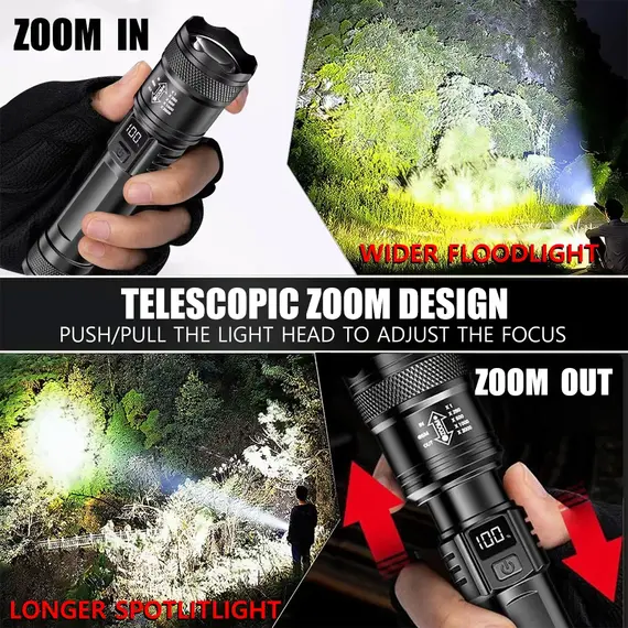 Portable Rechargeable LED Flashlight Super Bright Handheld Flashlight Emergency Camping Waterproof Lantern For Outdoor Hiking