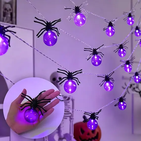 10LED Spider String Lights Halloween Decorations Battery Powered Fairy Lights for Party Haunted House Indoor Outdoor