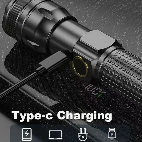 Aluminum Alloy Rechargeable LED Flashlight With Power Display High Power Torch Light Outdoor Waterproof Camping Lantern