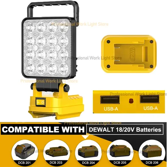 3/4/5/8-inch For Dewalt Work Light 18V Lithium Battery Wireless LED Lights Compatible DCB204 DCB206 Portable Outdoor Flashlight