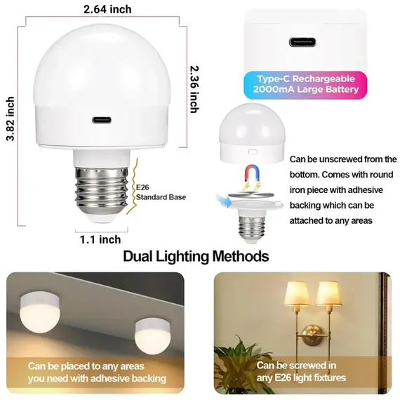 HPH LED Light Bulb Rechargeable Party Lighting Remote Control Light with Timer Dimmable RGB Light Decorative Wireless Wall Lamp