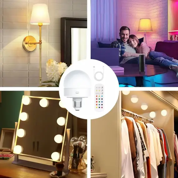 HPH LED Light Bulb Rechargeable Party Lighting Remote Control Light with Timer Dimmable RGB Light Decorative Wireless Wall Lamp