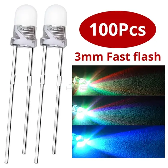 100PCS 3mm Fast Slow RGB Flash Red Blue Yellow Rainbow Multicolor Light Emitting Diode Decoration Billboard Atmosphere LED Lamp