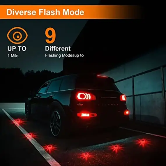 3 Pack LED Road Flares Flashing Emergency Warning Light USB Rechargeable Help Flash Roadside Safety Disc Magnetic Flashing Base