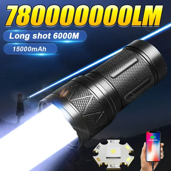 2026 NEW LED Handheld Flashlight Ultra-Bright 780000000LM 15000mAh USB Rechargeable High Strong Power Led Tactical Lantern