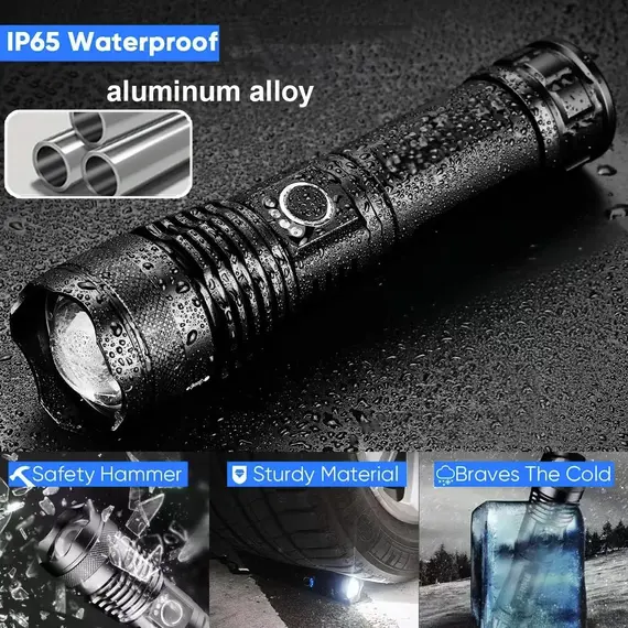 Aluminum Alloy Rechargeable Flashlight High Power Waterproof  Torch Light Zoomable with Storage Box Handheld Flash Lights