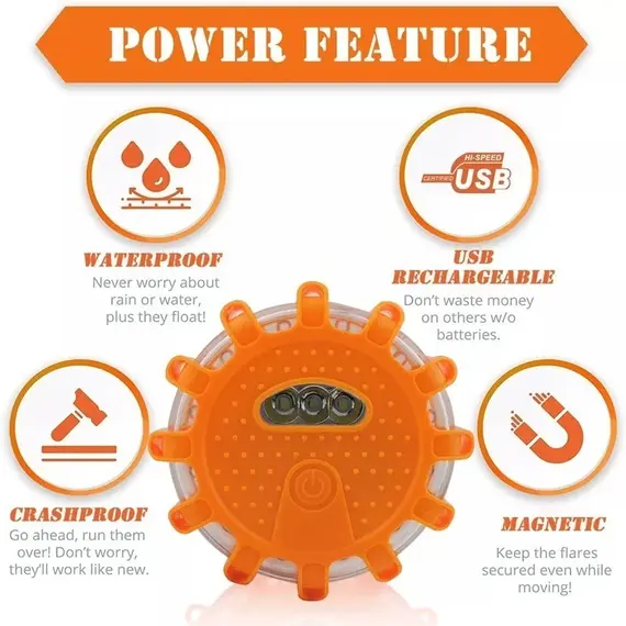 3 Pack LED Road Flares Flashing Emergency Warning Light USB Rechargeable Help Flash Roadside Safety Disc Magnetic Flashing Base
