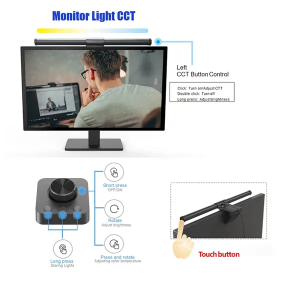LED Computer Monitor Light Bar with Remote Control Eye-Care Table Lamp Dimmable Screen Light Bar No Glare Home Office Gaming