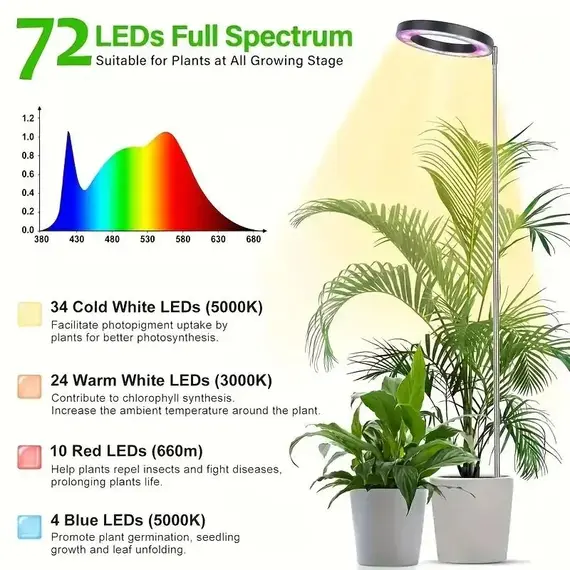 1 PC Height Adjustable LED Grow Light Plant Growing Lamp Full Spectrum with 3 Timer for Indoor Large Plants