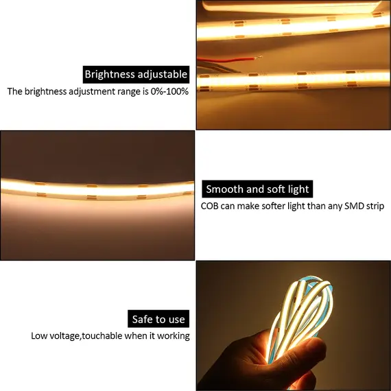 5M COB CCT LED Strip 12V 24V DC 608LEDs FCOB LED Light Dimmable Dual White Color 10MM PCB High Density Flexible Ra90 Linear Tape