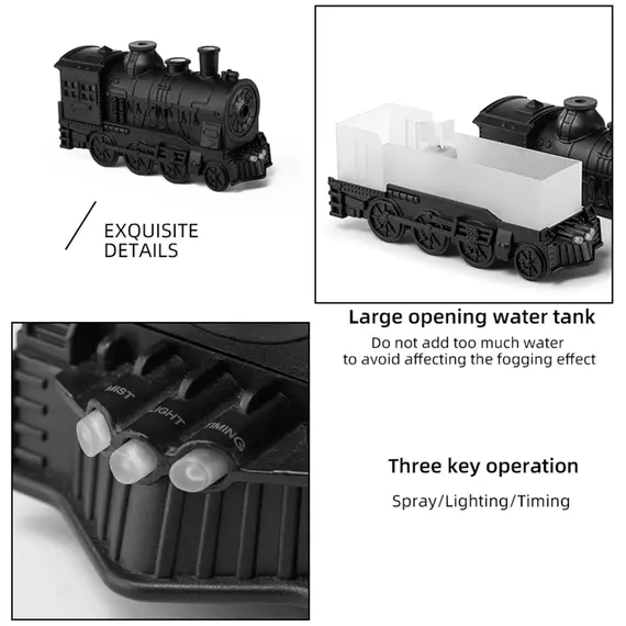 Vintage Steam Train Essential Oil Diffuser US/EU Cool Mist Humidifier 2 Mist Modes Steam Train Diffuser with Remote Control