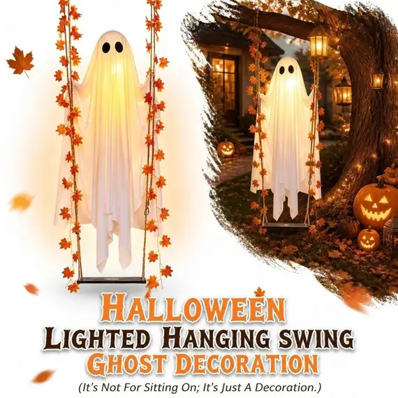LED Light Up Halloween Maple Leaf Ghost Swing Decorate Simulation Remote Control Halloween Decorations Outdoor