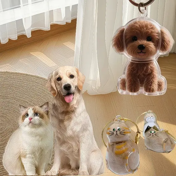 Transparent Dog Hair Storage Container Adorable Pet Keepsake Capsule Pendant With Key Ring for Pet Lovers DIY Memorial Keychain