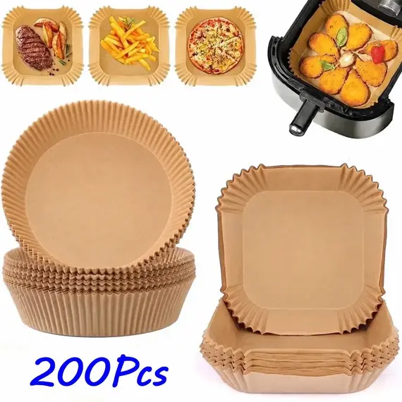 50/100/200Pcs Air Fryer Baking Paper Non-Stick Airfryer Baking Papers Round Air-Fryer Paper Liners Paper Kitchen Accessories